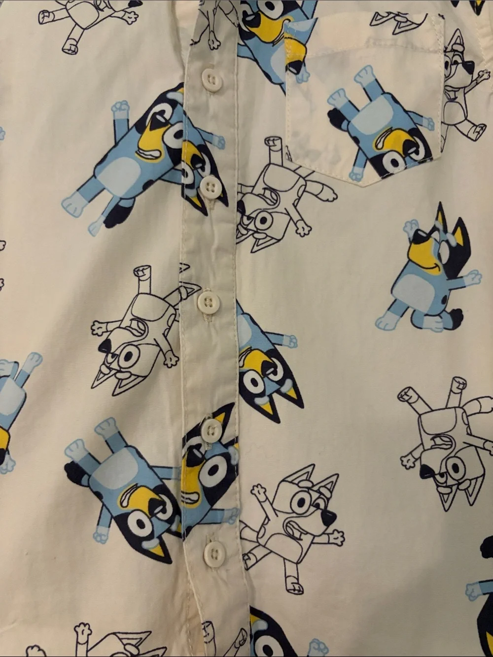 Bluey Button-Up Shirt - White & Blue Print Size 3T Unisex
